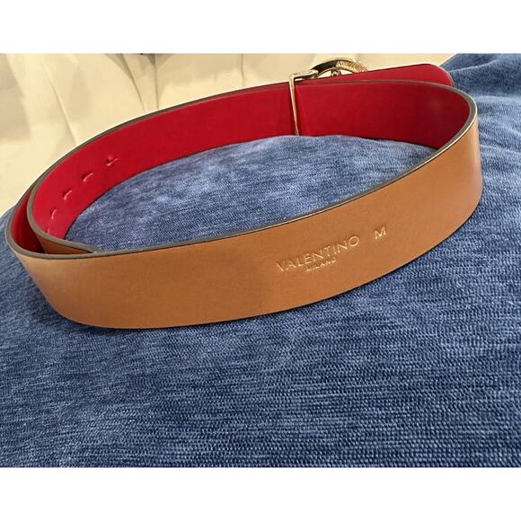 Authentic Valentino Leather Belt V Logo Gold Buckle Red Interior Size M main image 14